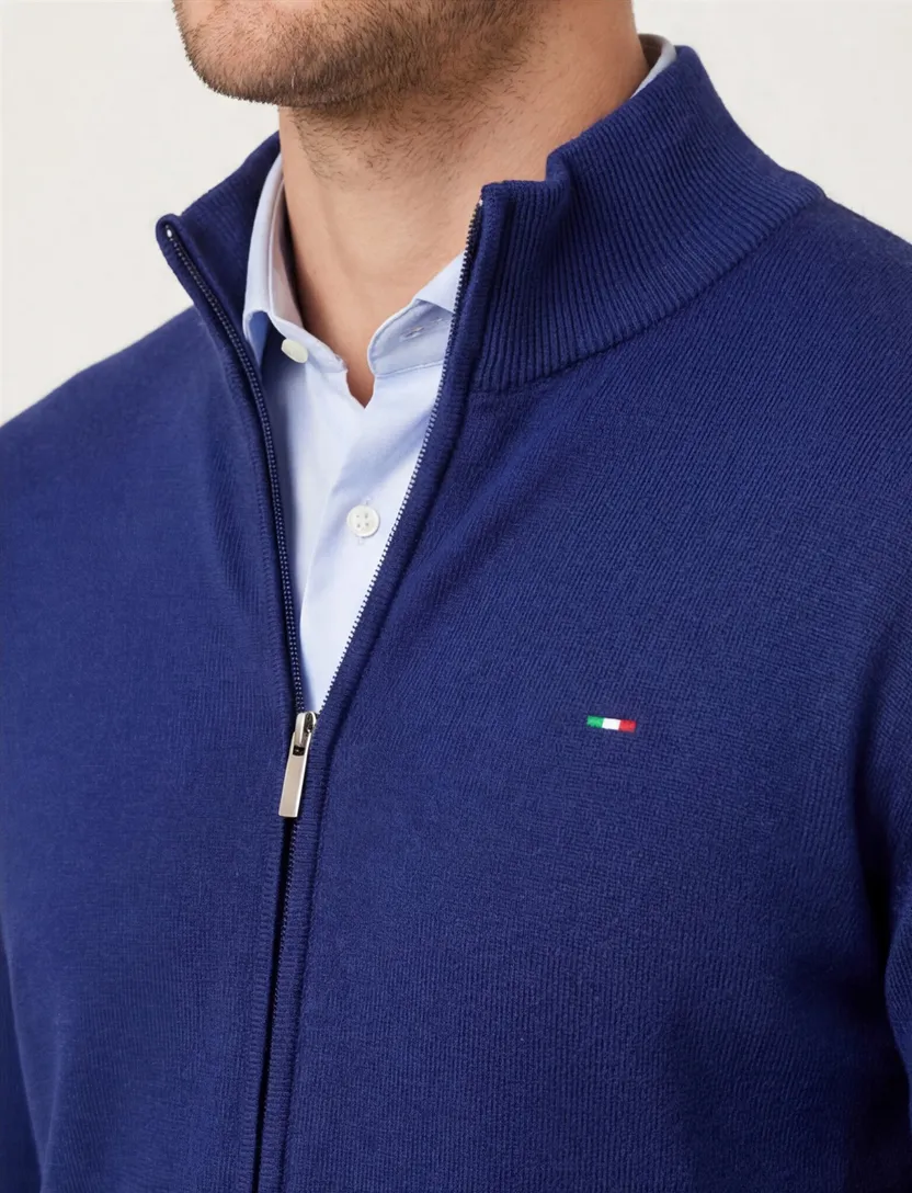 katoenen Portofino vest kobaltblauw effen normale fit