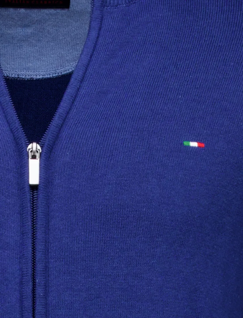 katoenen Portofino vest kobaltblauw effen normale fit
