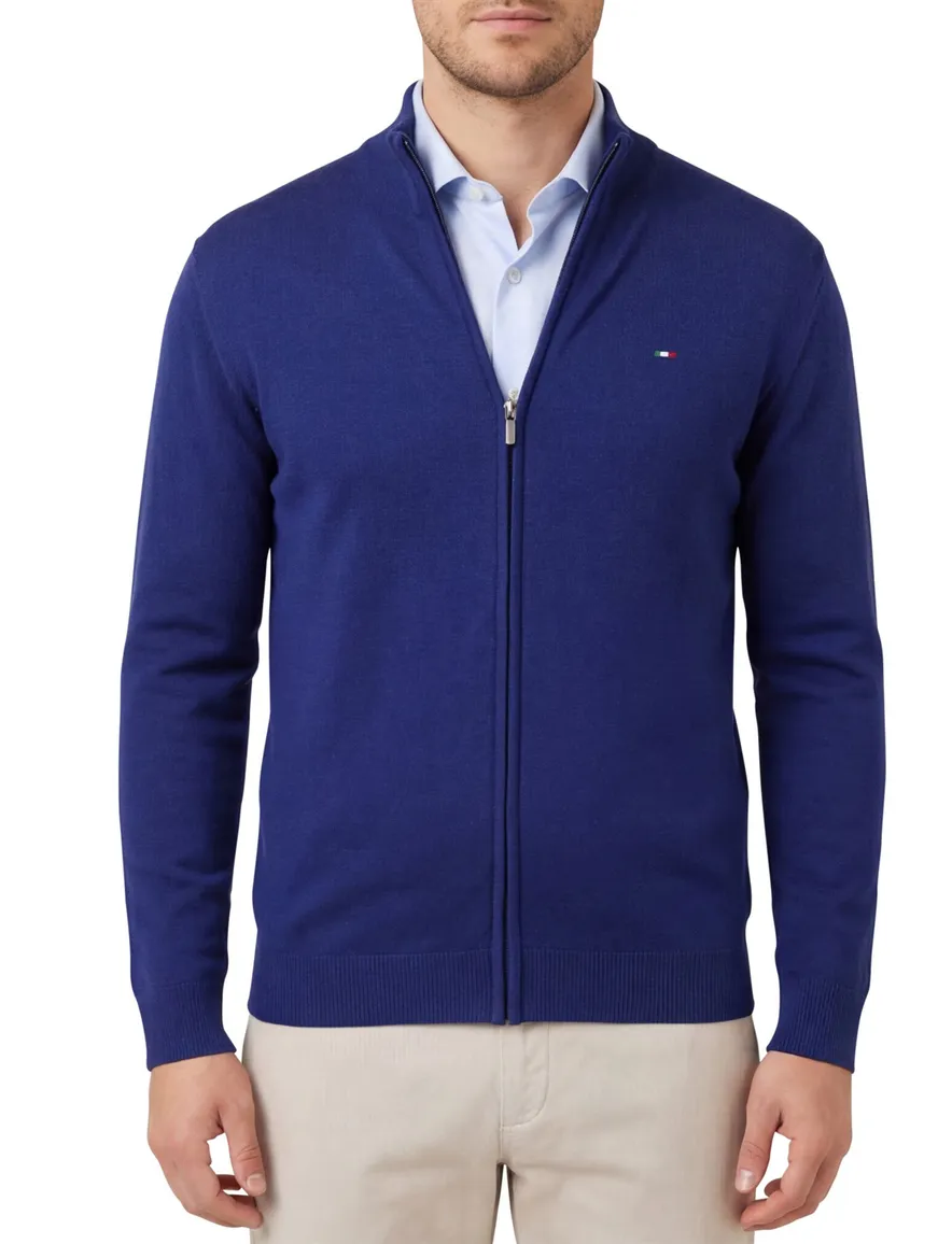 Portofino vest royaal blauw katoen hoge hals