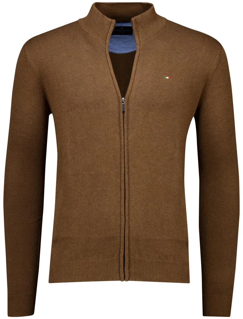 katoenen Portofino bruin vest effen normale fit