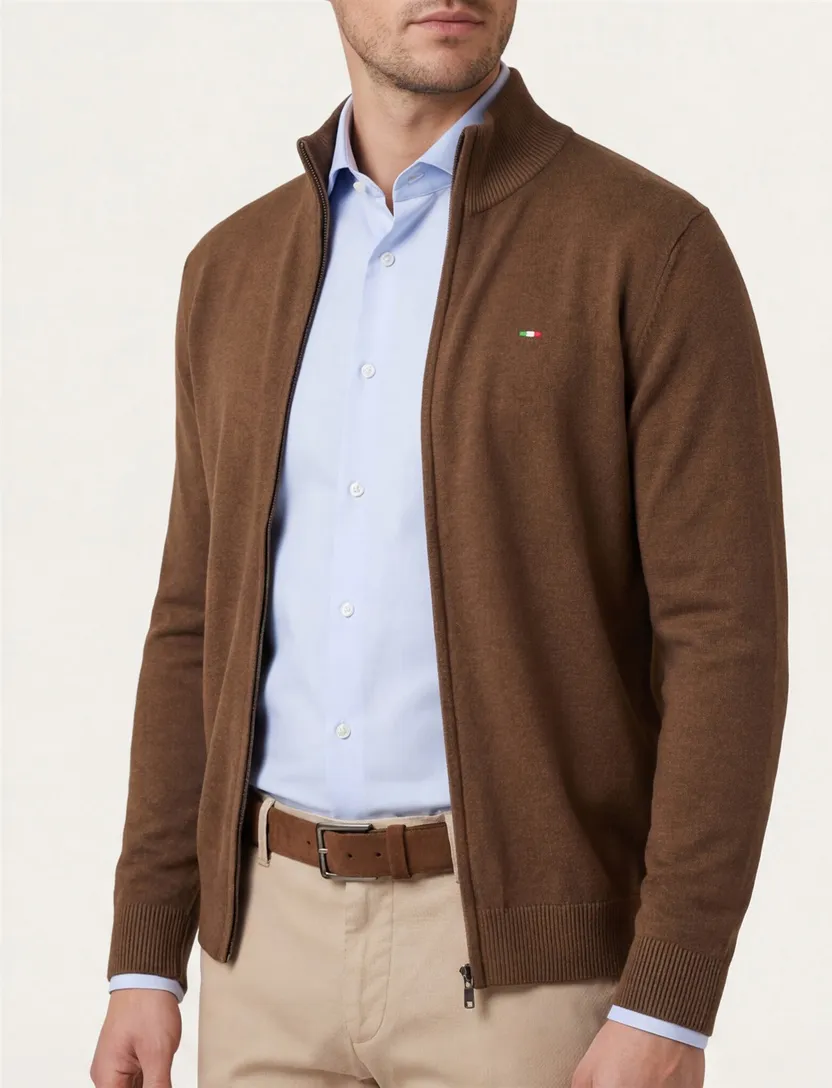 katoenen Portofino bruin vest effen normale fit