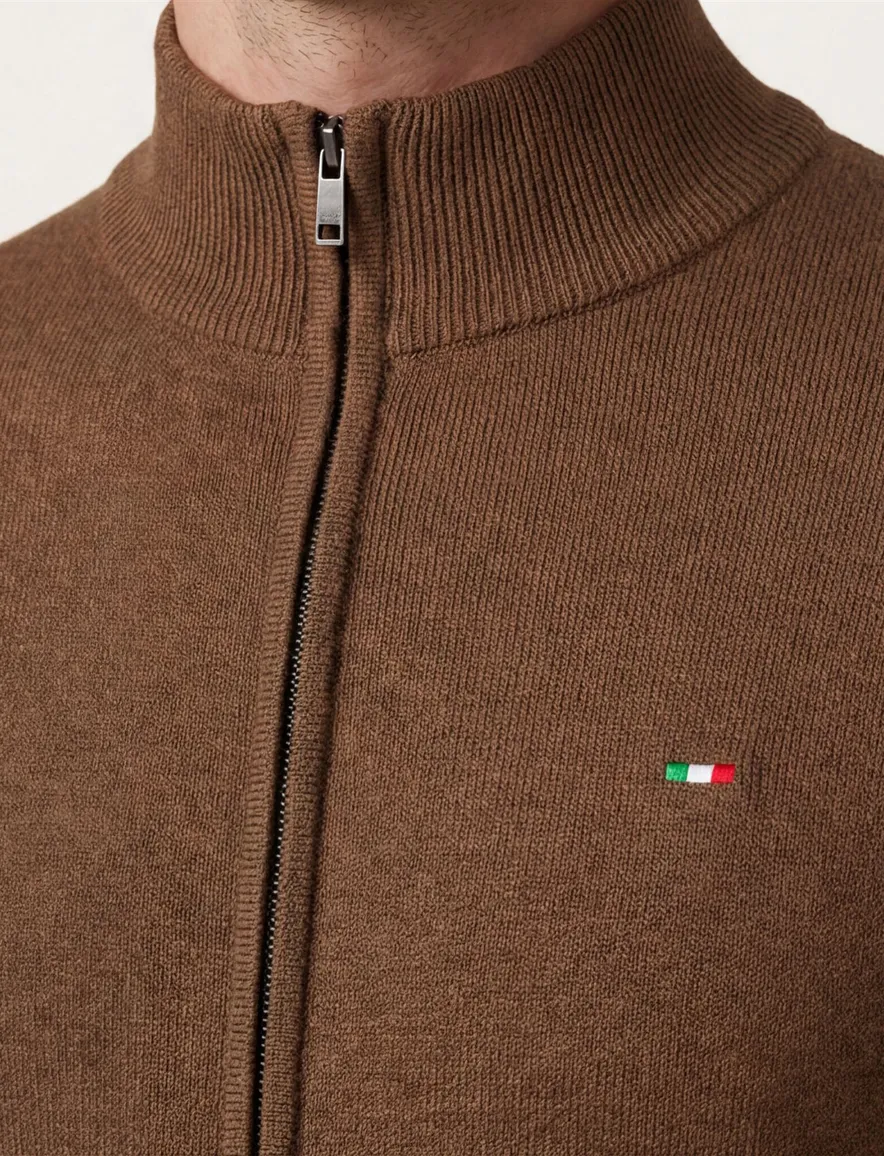 Portofino vest bruin hoge hals katoen