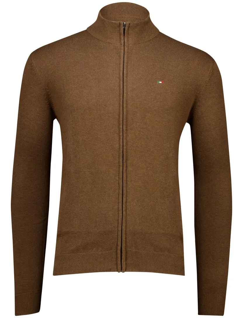 katoenen Portofino bruin vest effen normale fit