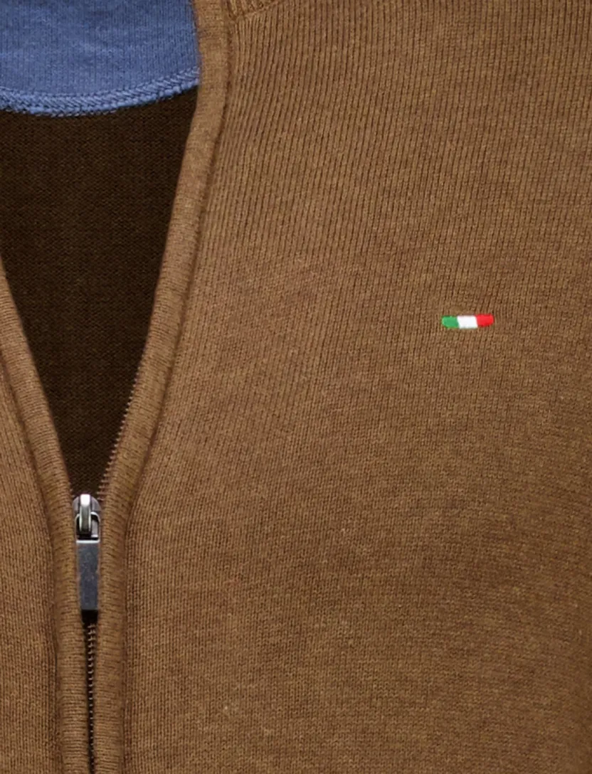 katoenen Portofino bruin vest effen normale fit