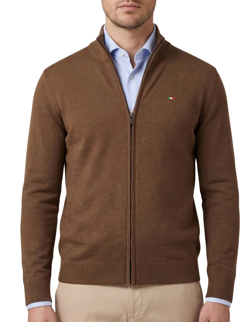 katoenen Portofino bruin vest effen normale fit