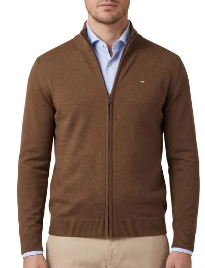 Portofino Portofino vest bruin effen katoen normale fit