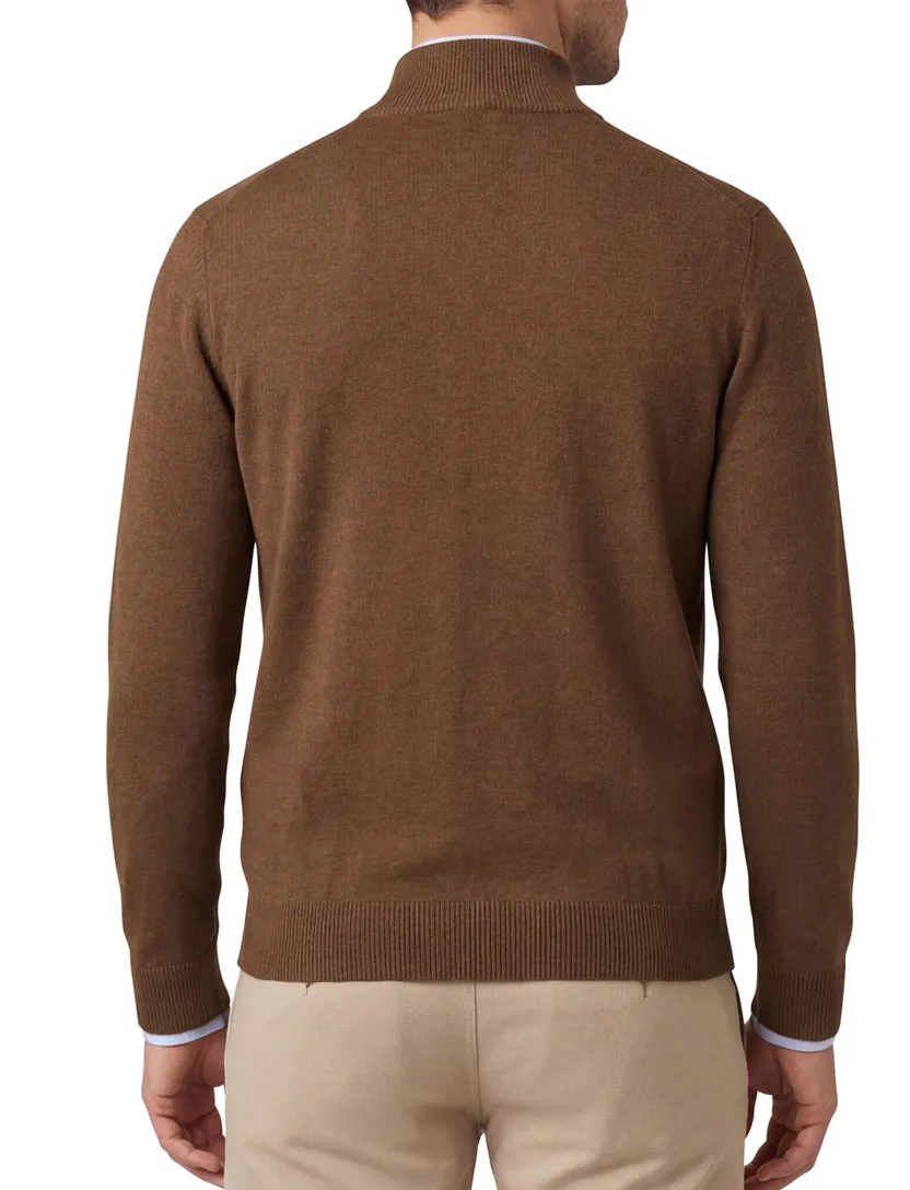 katoenen Portofino bruin vest effen normale fit