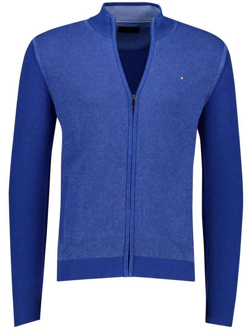 Portofino vest blauw effen washed look met boord