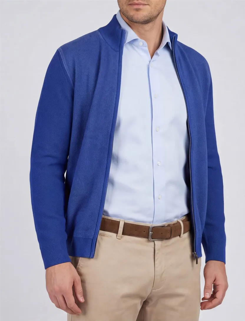 Portofino vest blauw effen washed look met boord