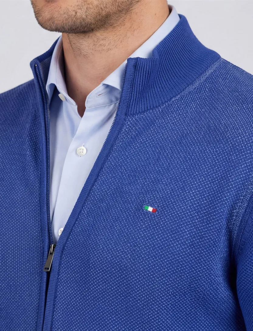 Portofino vest blauw effen washed look met boord