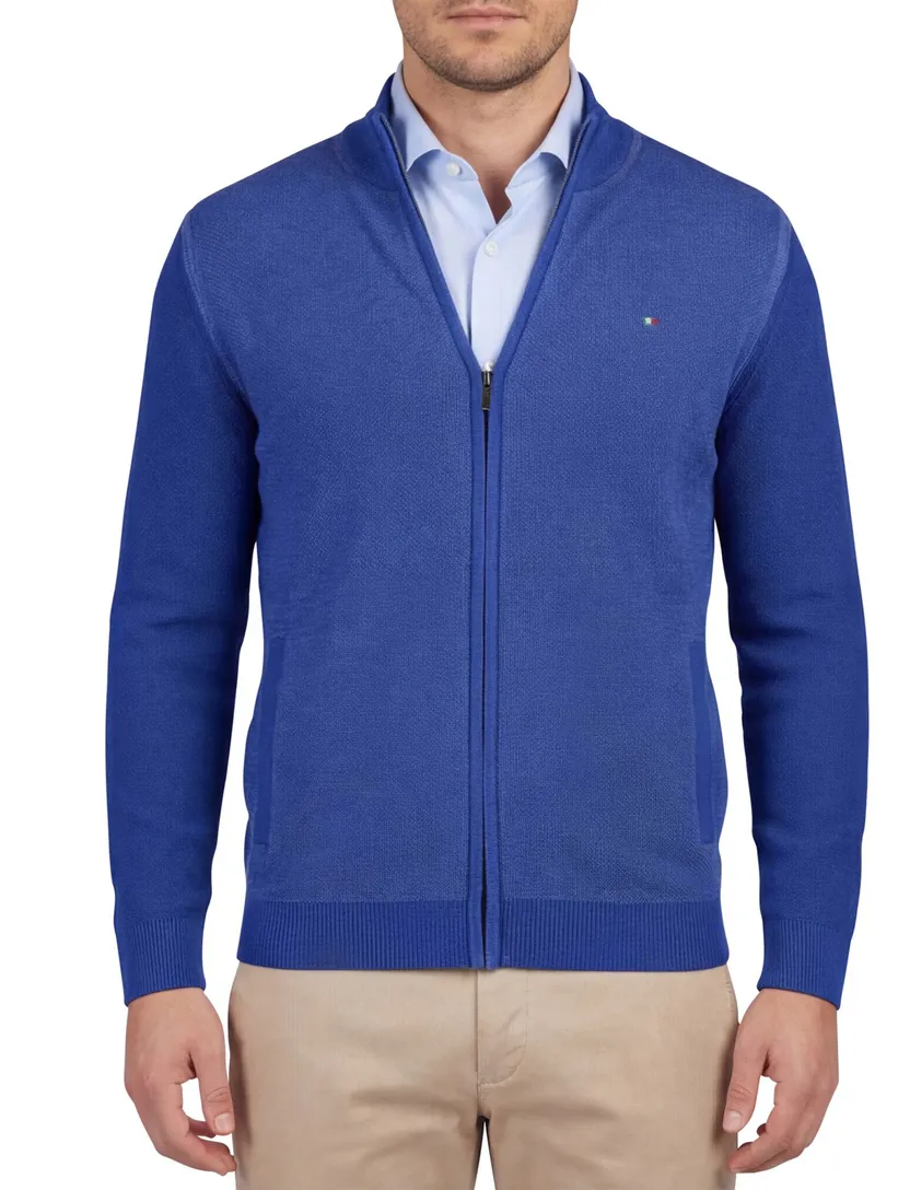 Portofino vest blauw effen washed look met boord