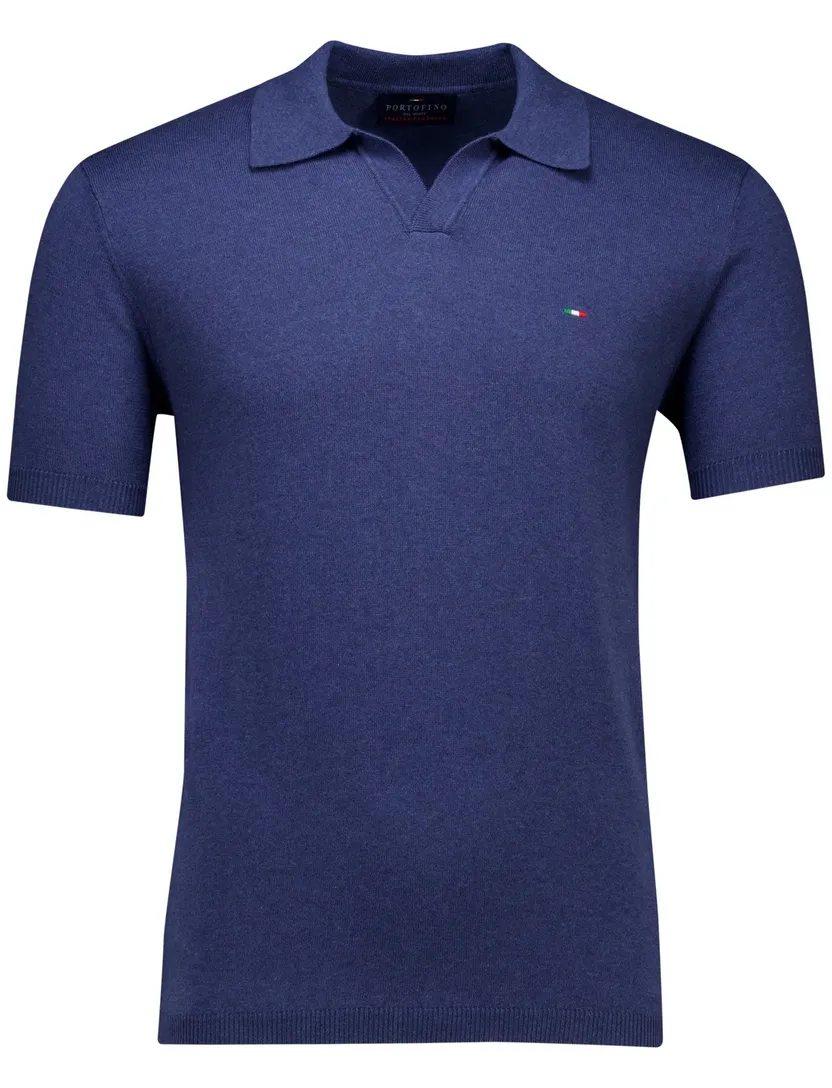 katoenen Portofino polo donkerblauw gemeleerd gebreid