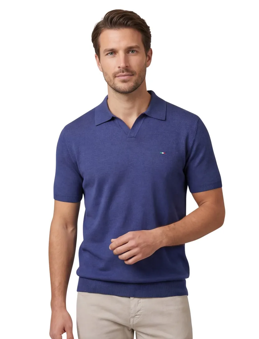 katoenen Portofino polo donkerblauw gemeleerd gebreid