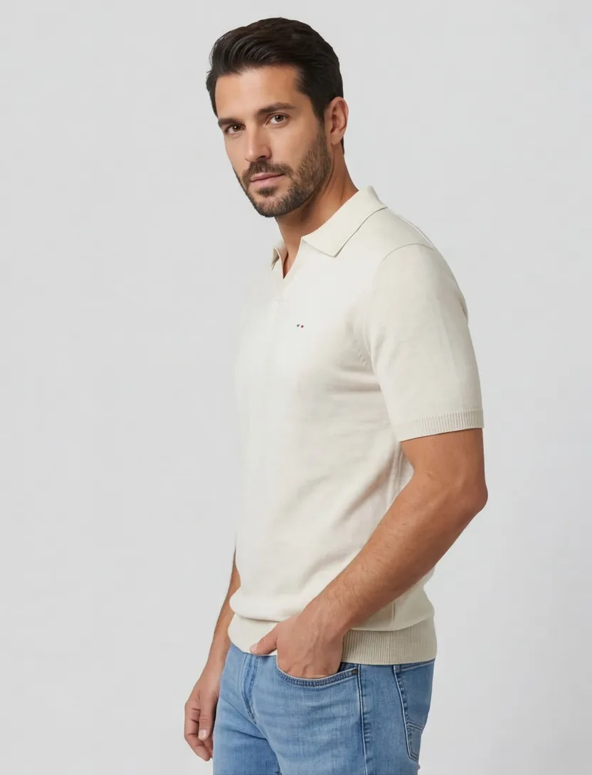 Portofino polo v-hals creme gebreid
