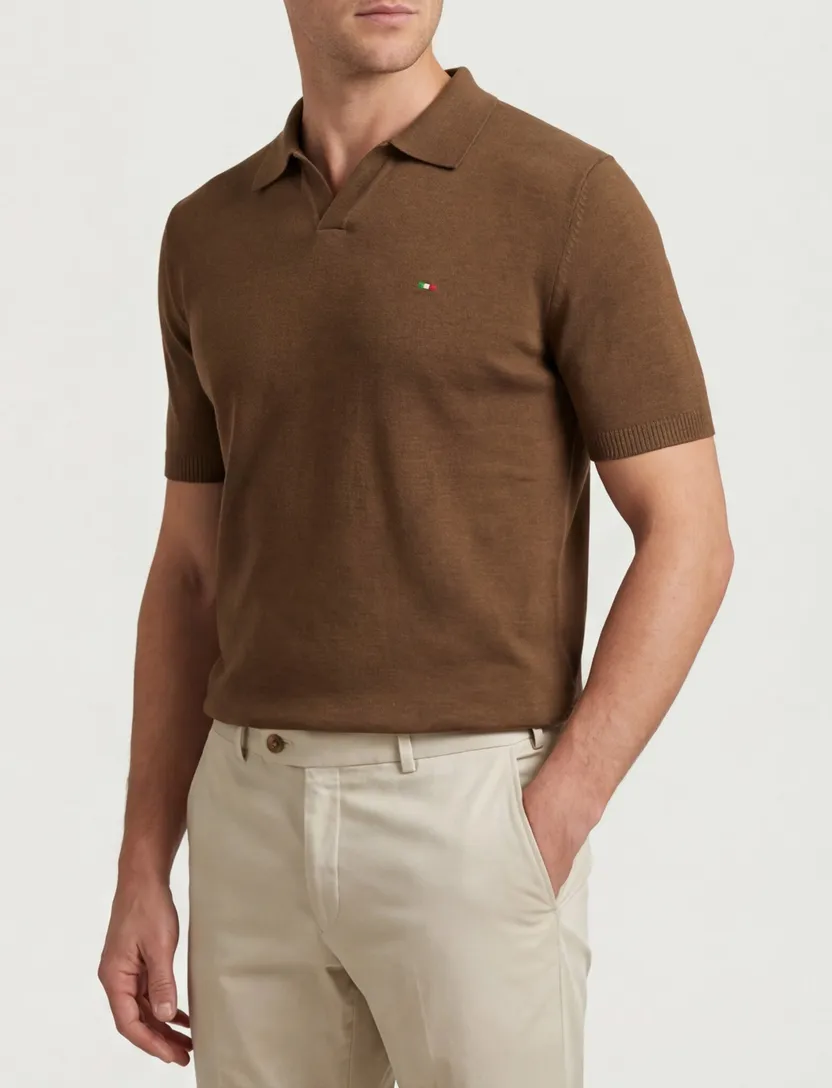 Portofino polo bruin gebreid normale fit