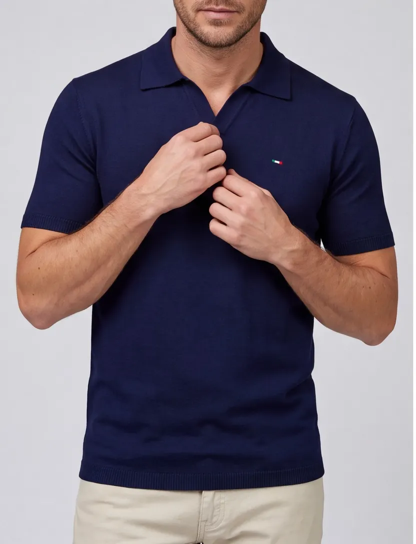 Portofino polo extra lang donkerblauw gebreid