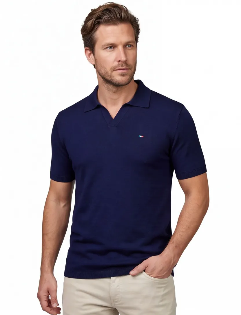 Portofino polo extra lang donkerblauw gebreid