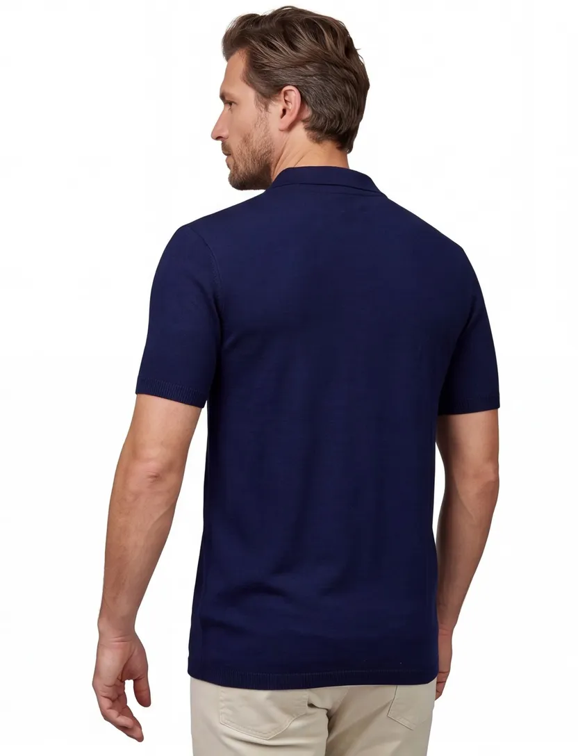 Portofino polo extra lang donkerblauw gebreid