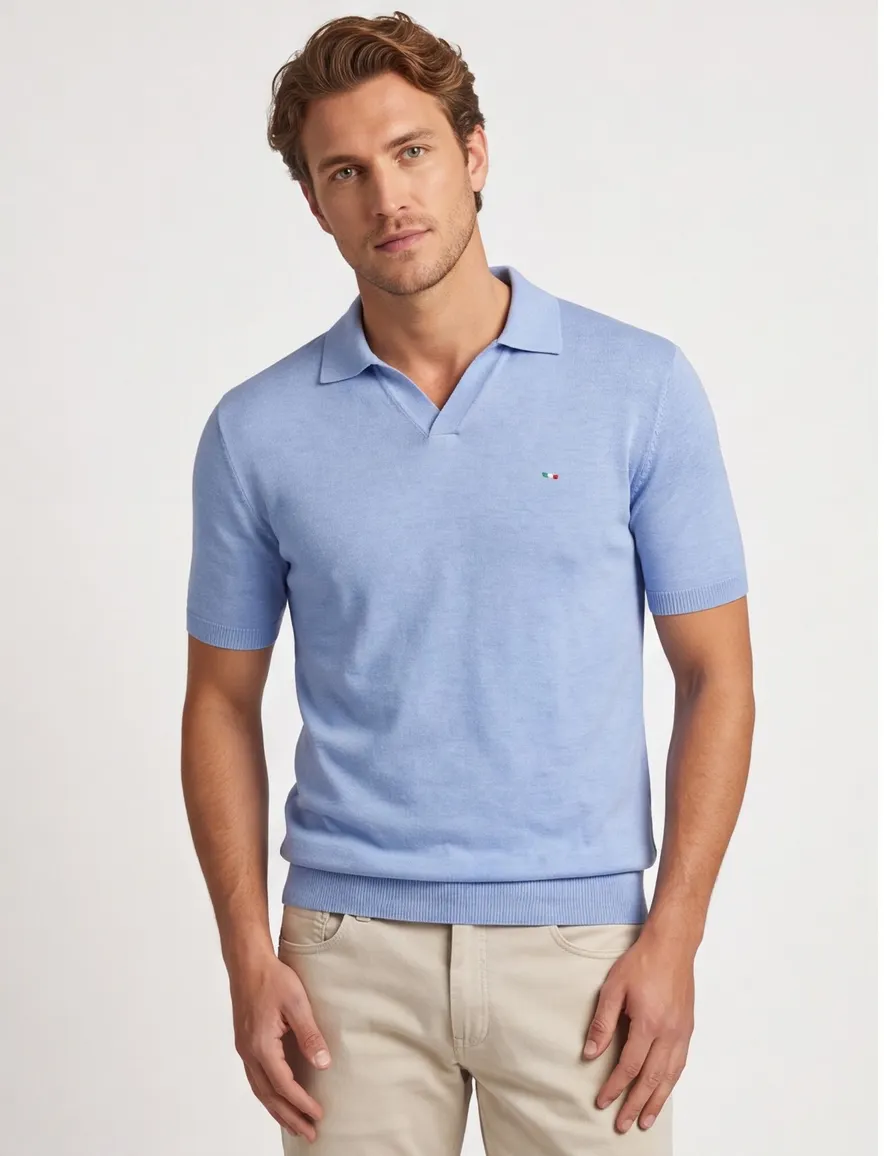 Portofino polo extra lang lichtblauw gebreid normale fit