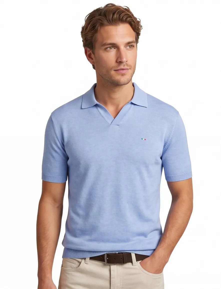 Portofino polo extra lang lichtblauw gebreid normale fit
