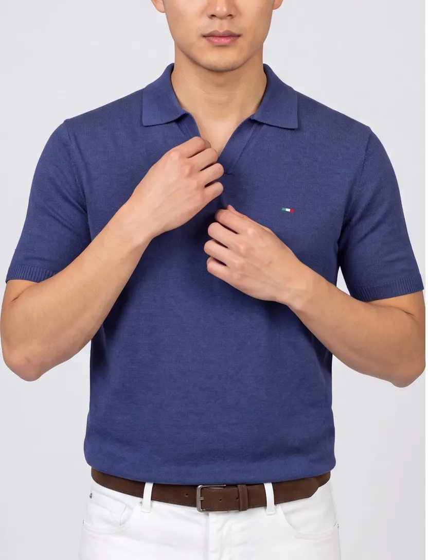 katoenen Portofino polo extra lang donkerblauw normale fit