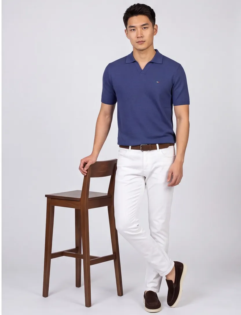 katoenen Portofino polo extra lang donkerblauw normale fit