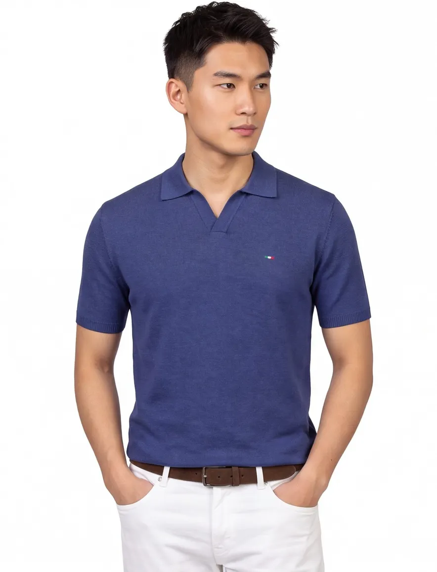 Portofino polo extra lang donkerblauw gebreid katoen