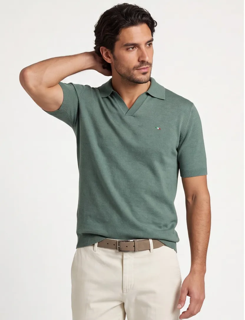 Portofino polo extra lang groen gebreid