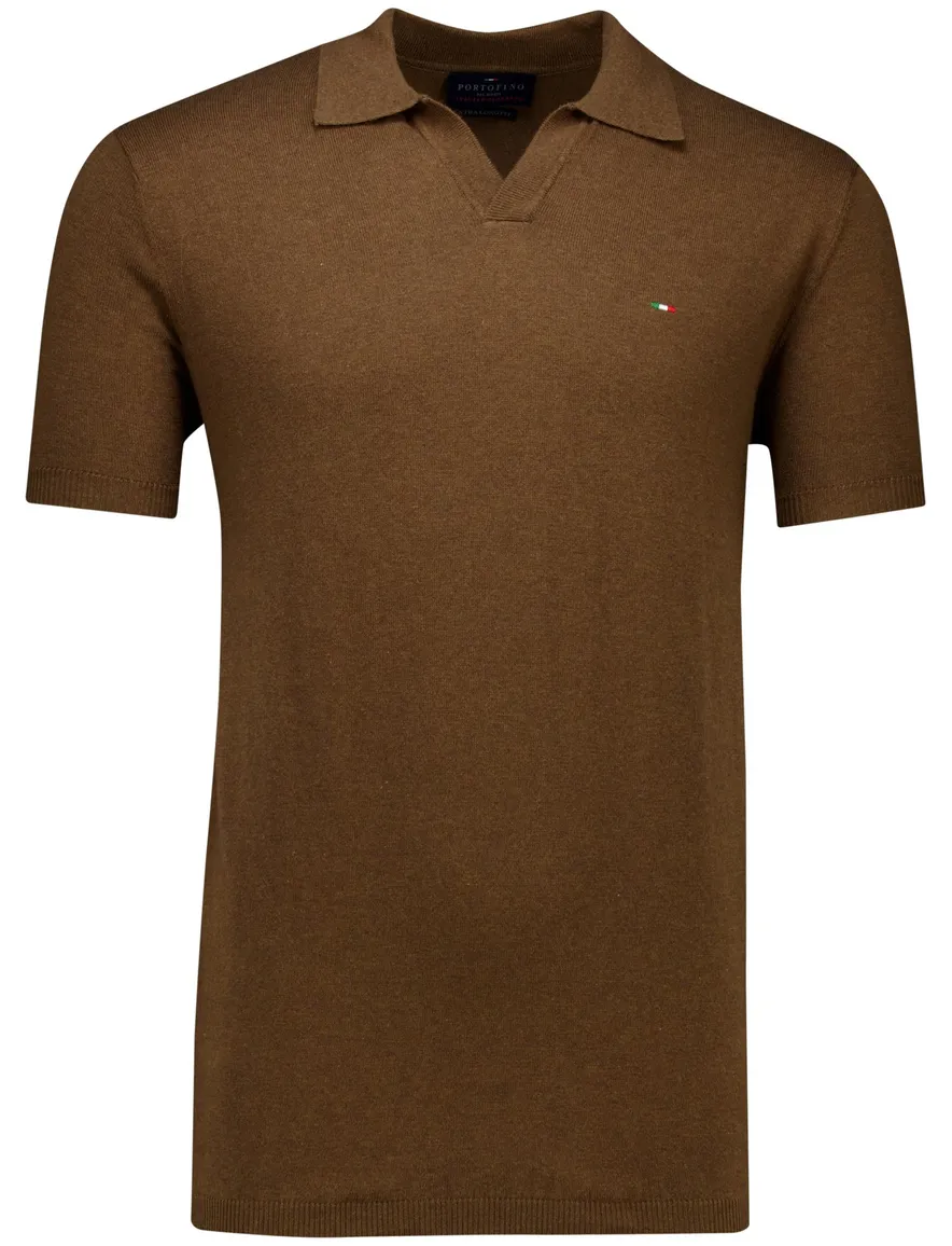 Portofino polo extra lang bruin gebreid
