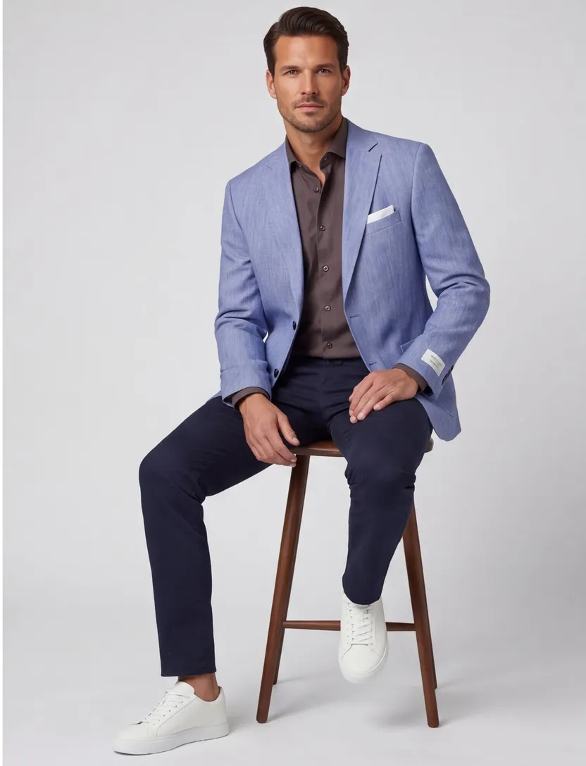 linnen Carl Gross Sakko colbert blauw normale fit
