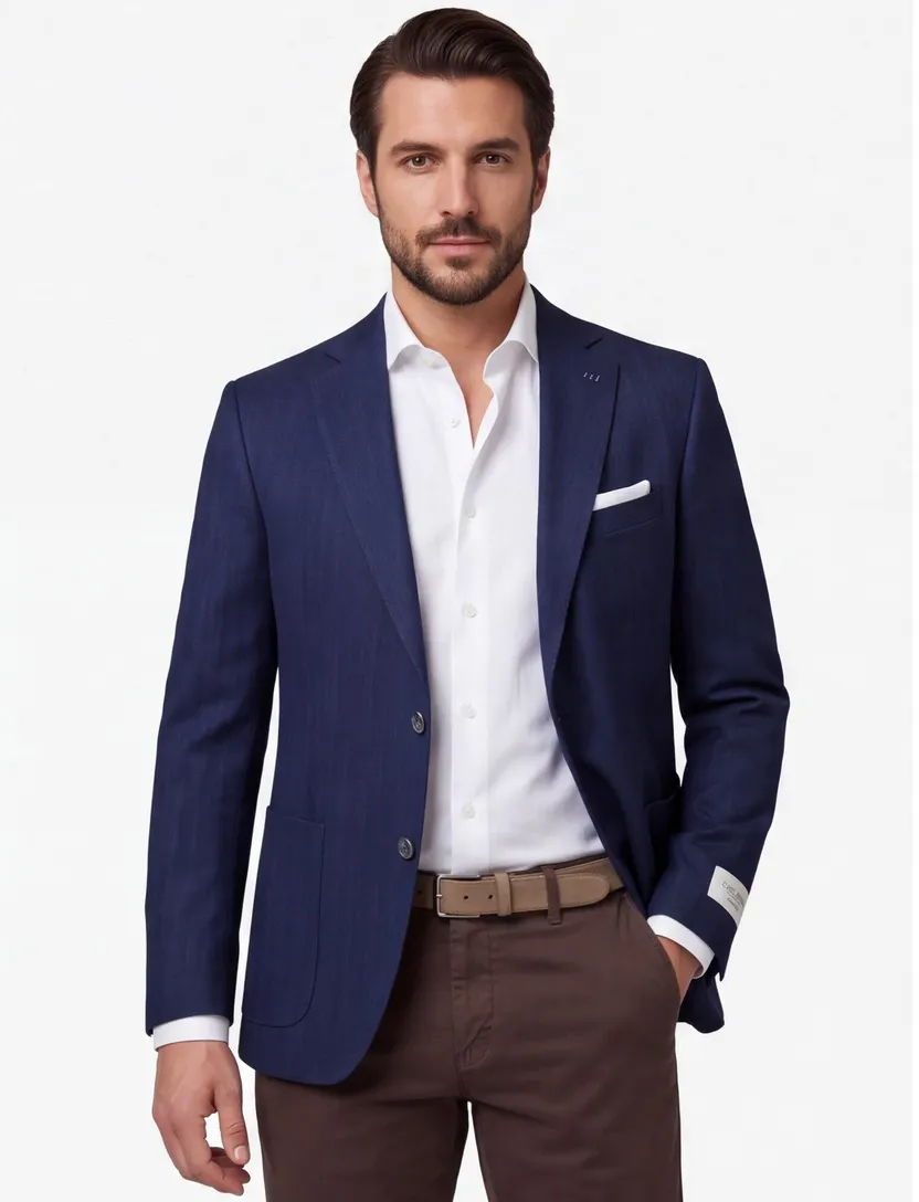 linnen Carl Gross Sakko colbert donkerblauw normale fit