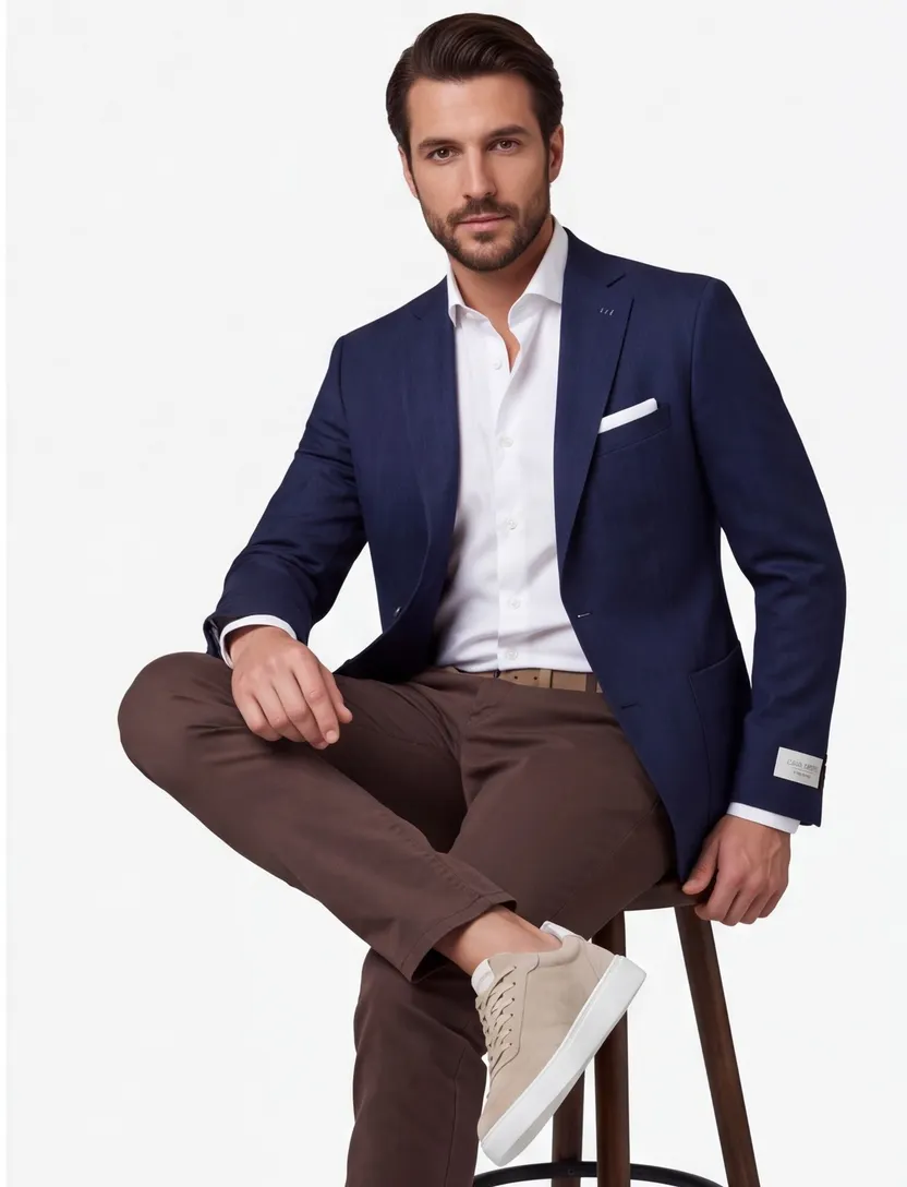 linnen Carl Gross Sakko colbert donkerblauw normale fit