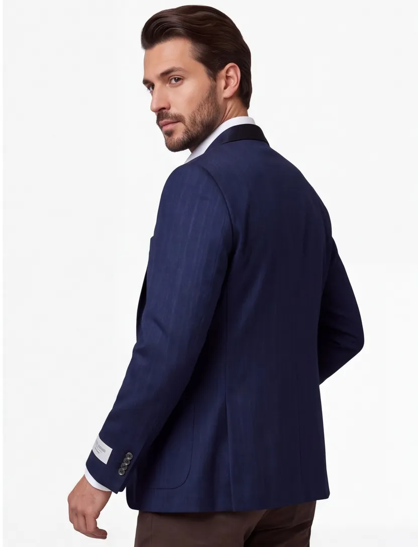 linnen Carl Gross Sakko colbert donkerblauw normale fit