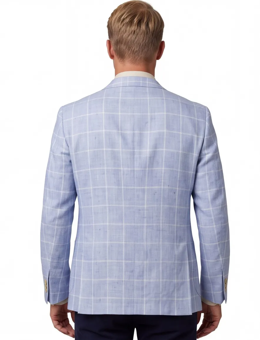 Carl Gross Sakko modern fit colbert blauw geruit linnen