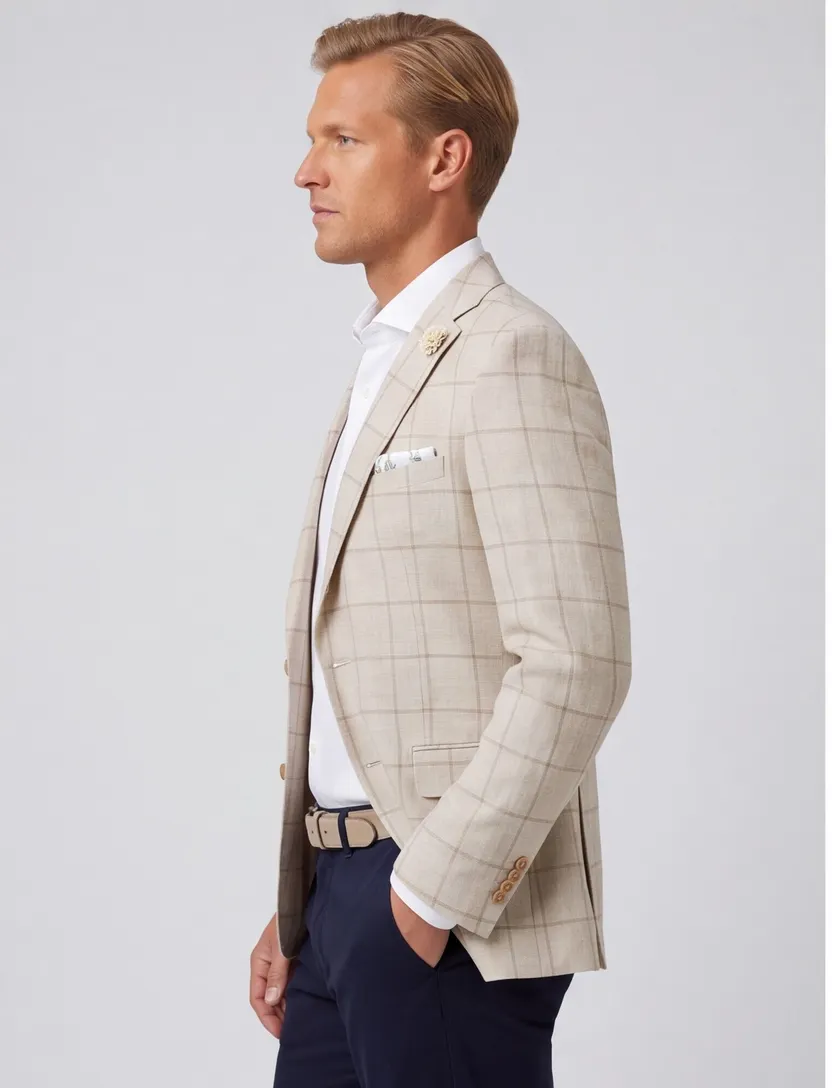 Carl Gross colbert normale fit beige geruit