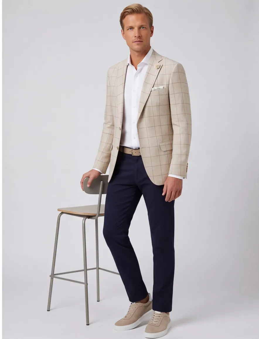 Carl Gross colbert beige geruit normale fit