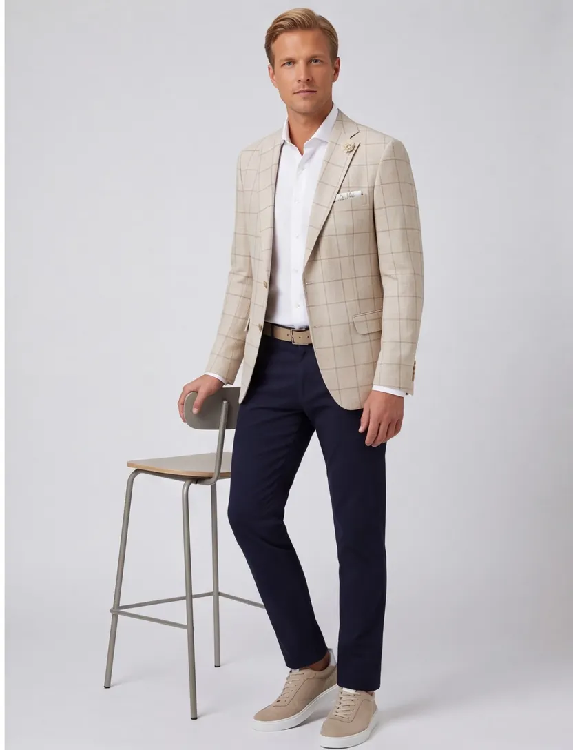 Carl Gross colbert normale fit beige geruit