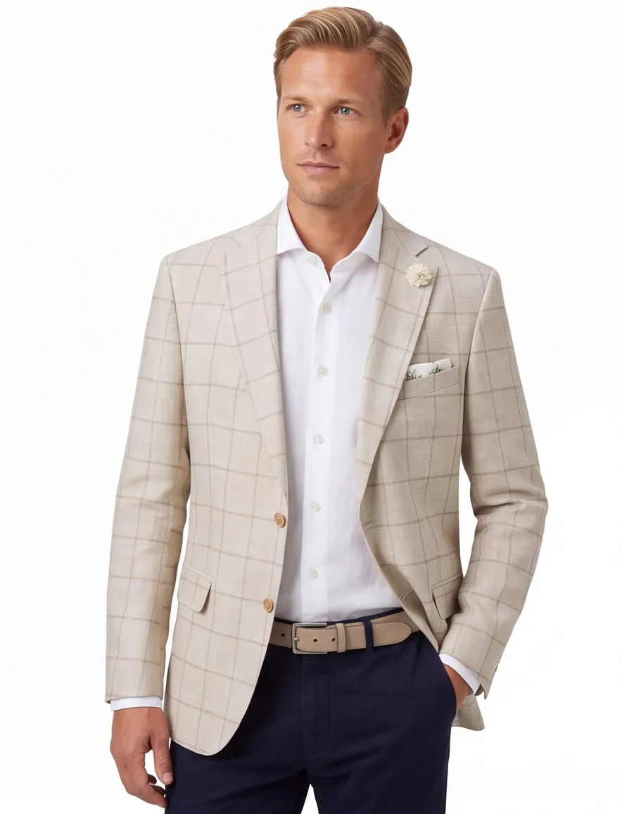 Carl Gross colbert beige geruit normale fit