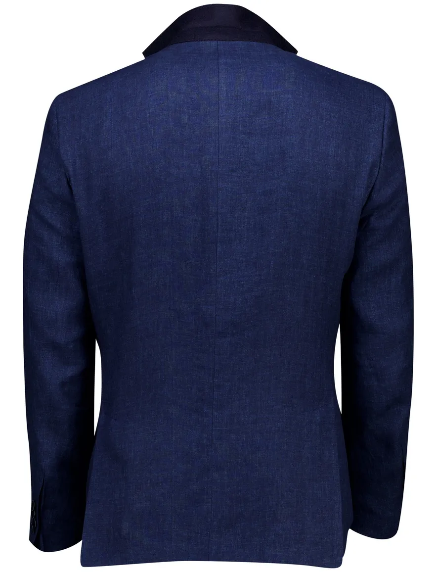Carl Gross colbert sakko blauw effen linnen