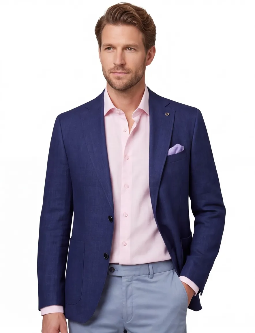 Carl Gross colbert sakko blauw effen linnen
