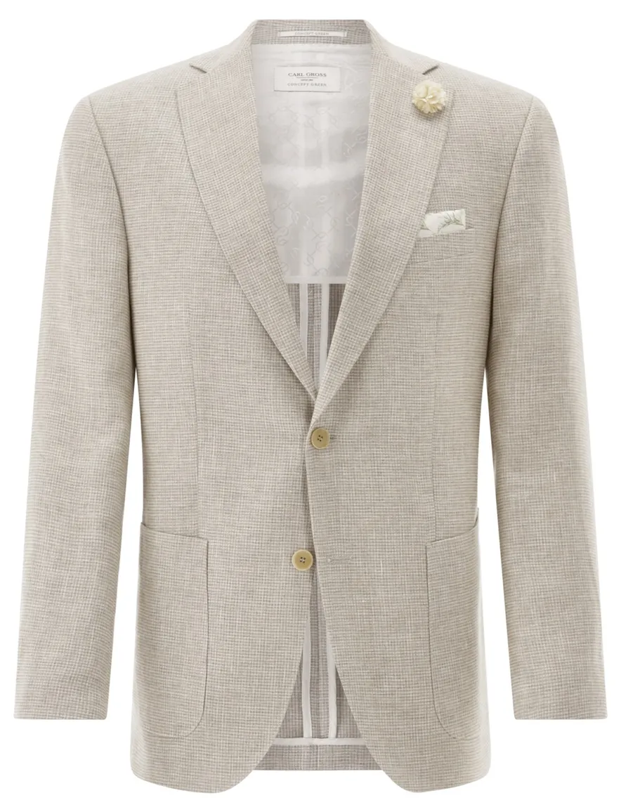 Carl Gross colbert beige geruit normale fit linnen