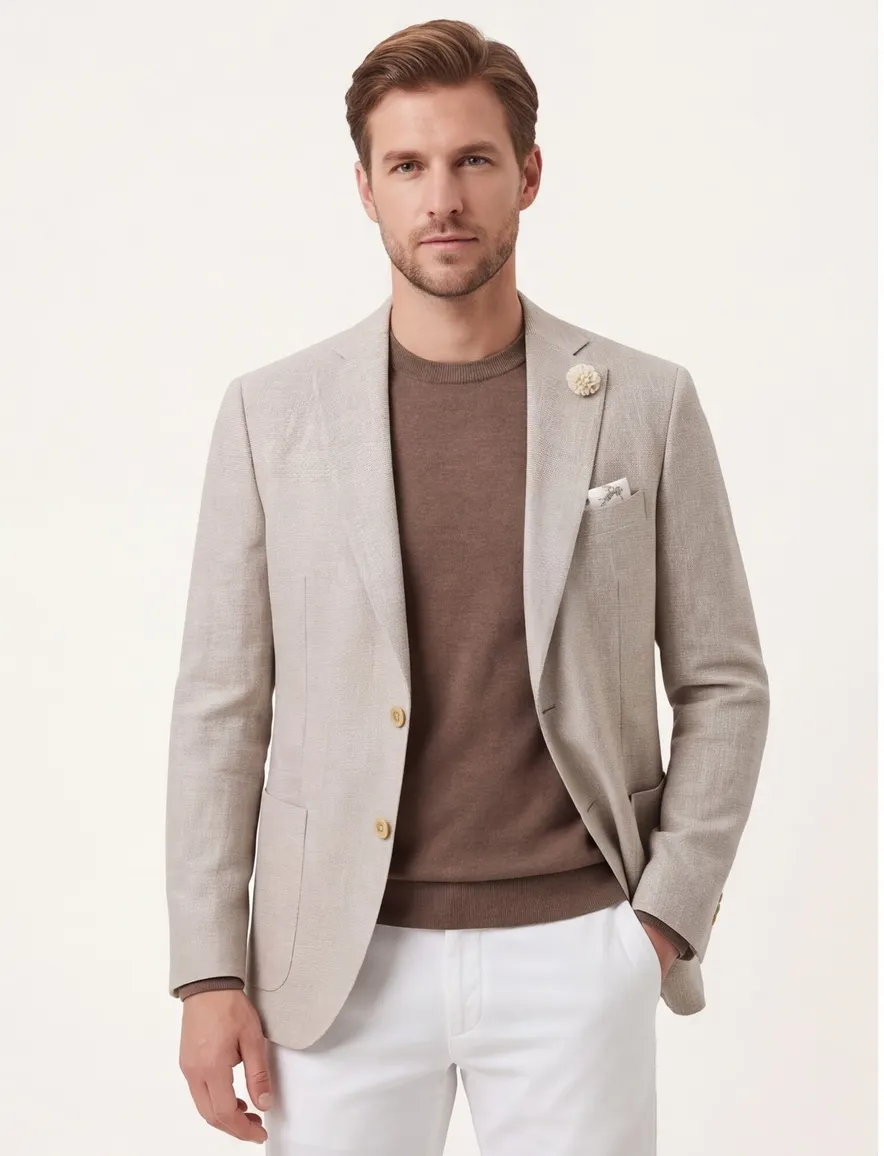 Carl Gross colbert beige geruit normale fit linnen