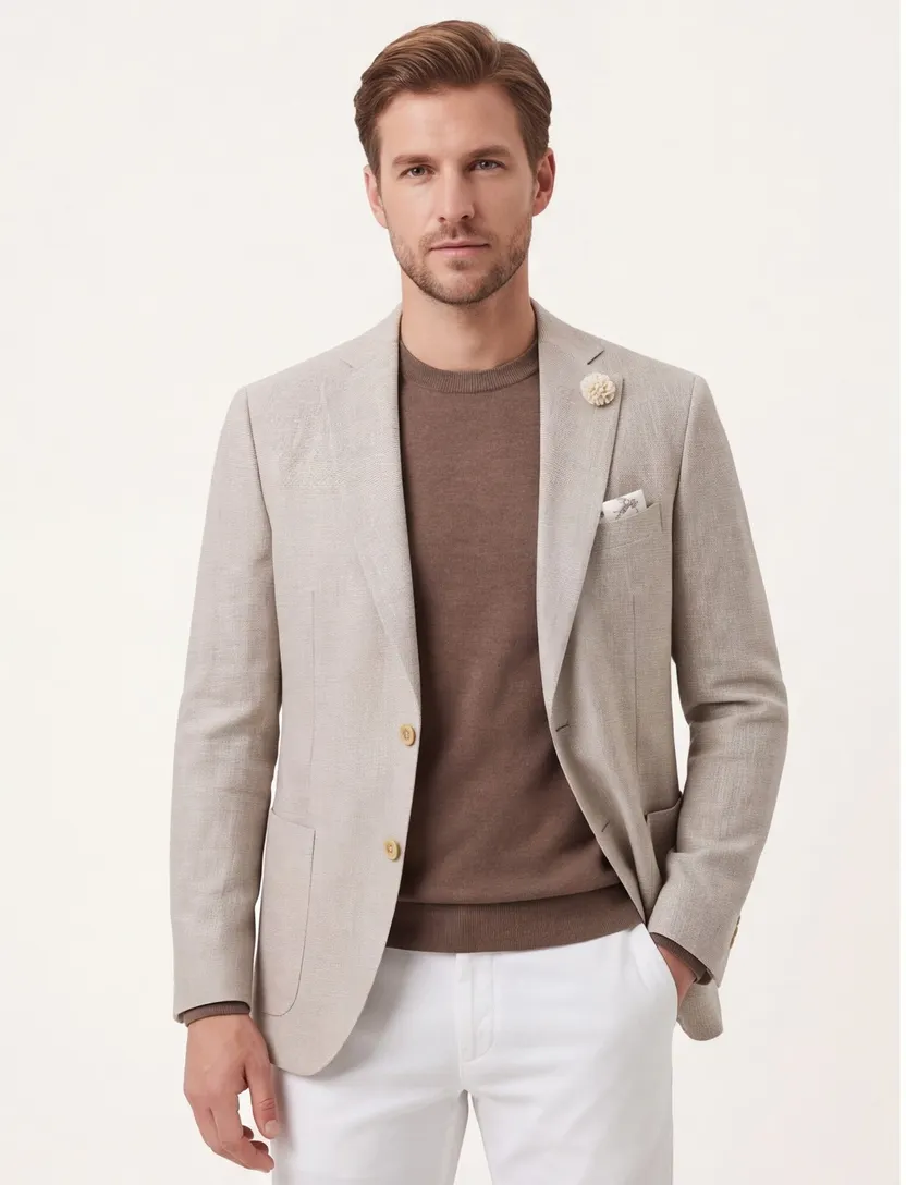 Carl Gross colbert beige geruit normale fit