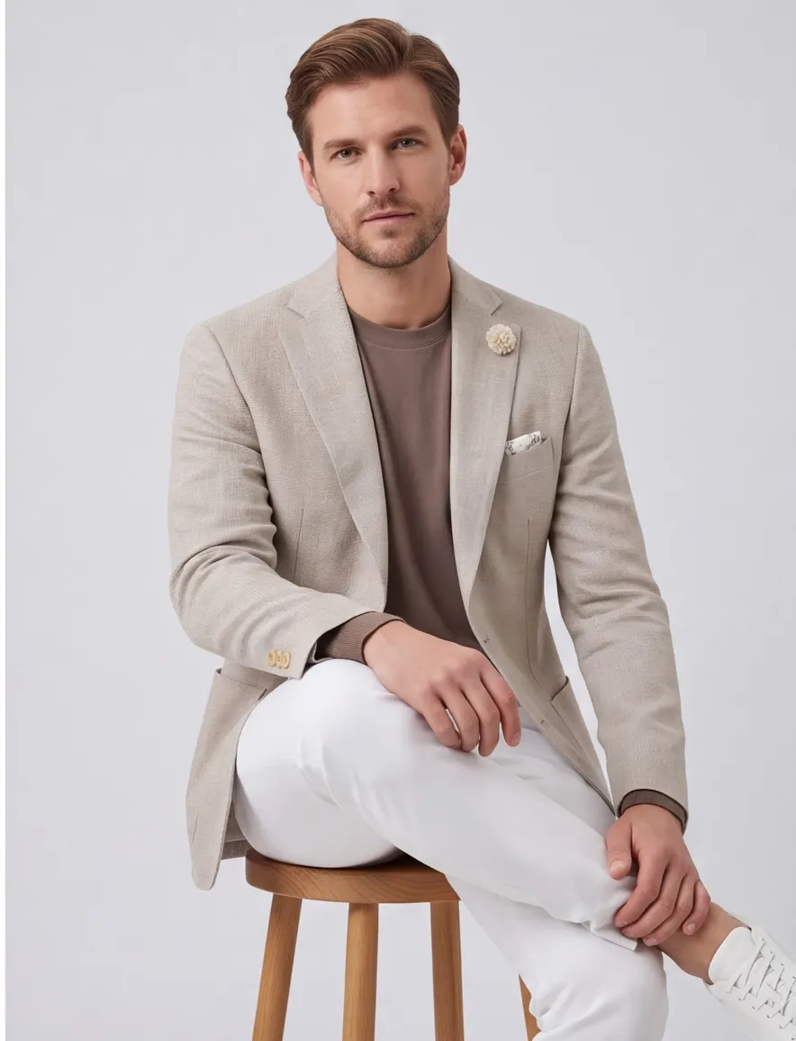 Carl Gross colbert beige geruit normale fit linnen