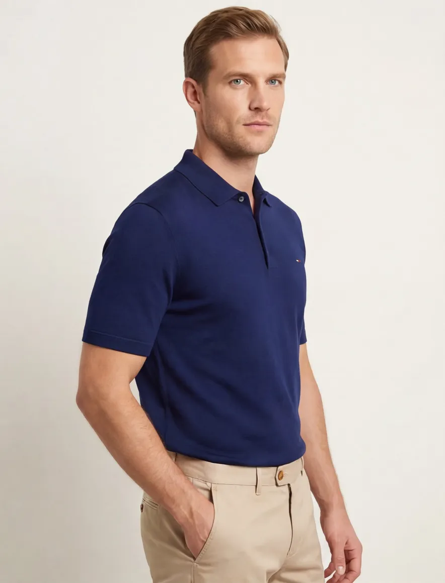 Portofino polo donkerblauw korte mouw effen katoen