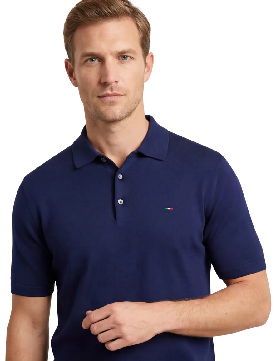 Portofino polo donkerblauw korte mouw effen katoen