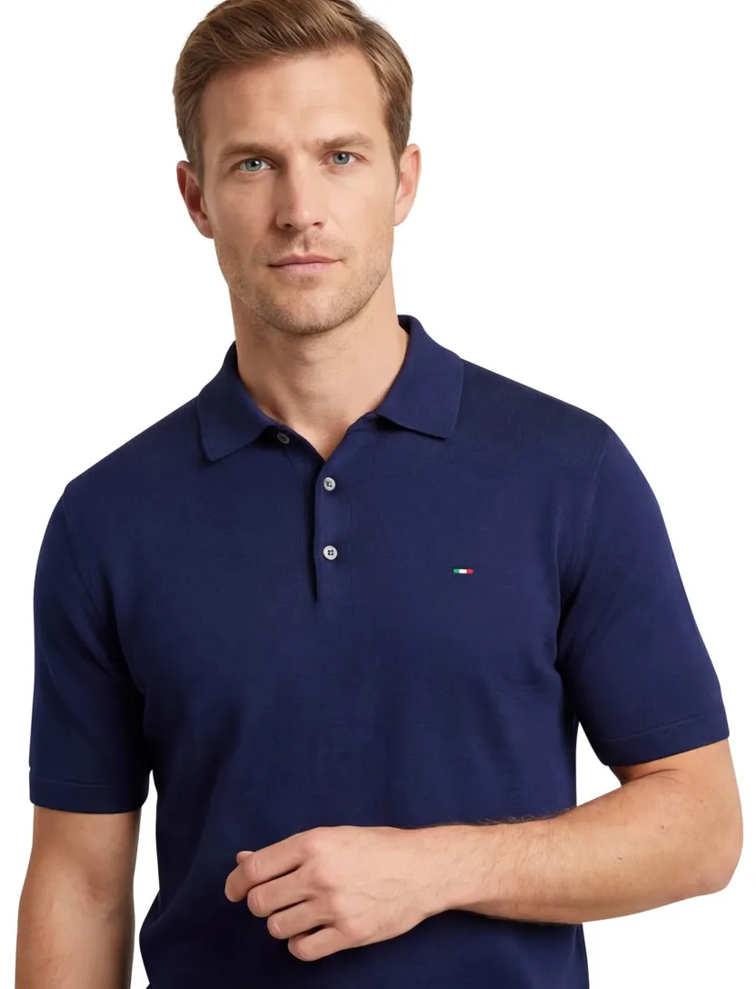Portofino polo effen donkerblauw korte mouw