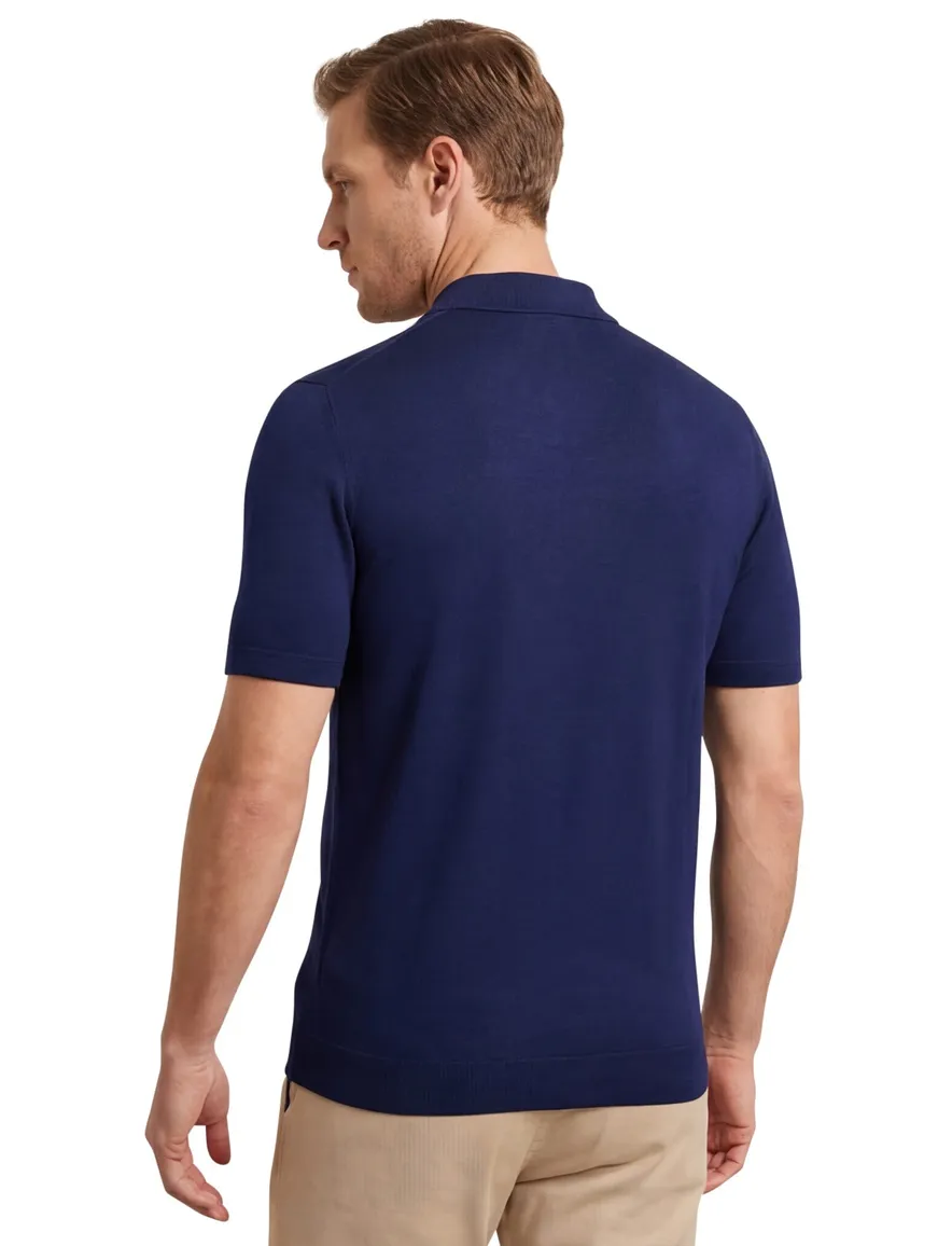 Portofino polo donkerblauw korte mouw effen katoen