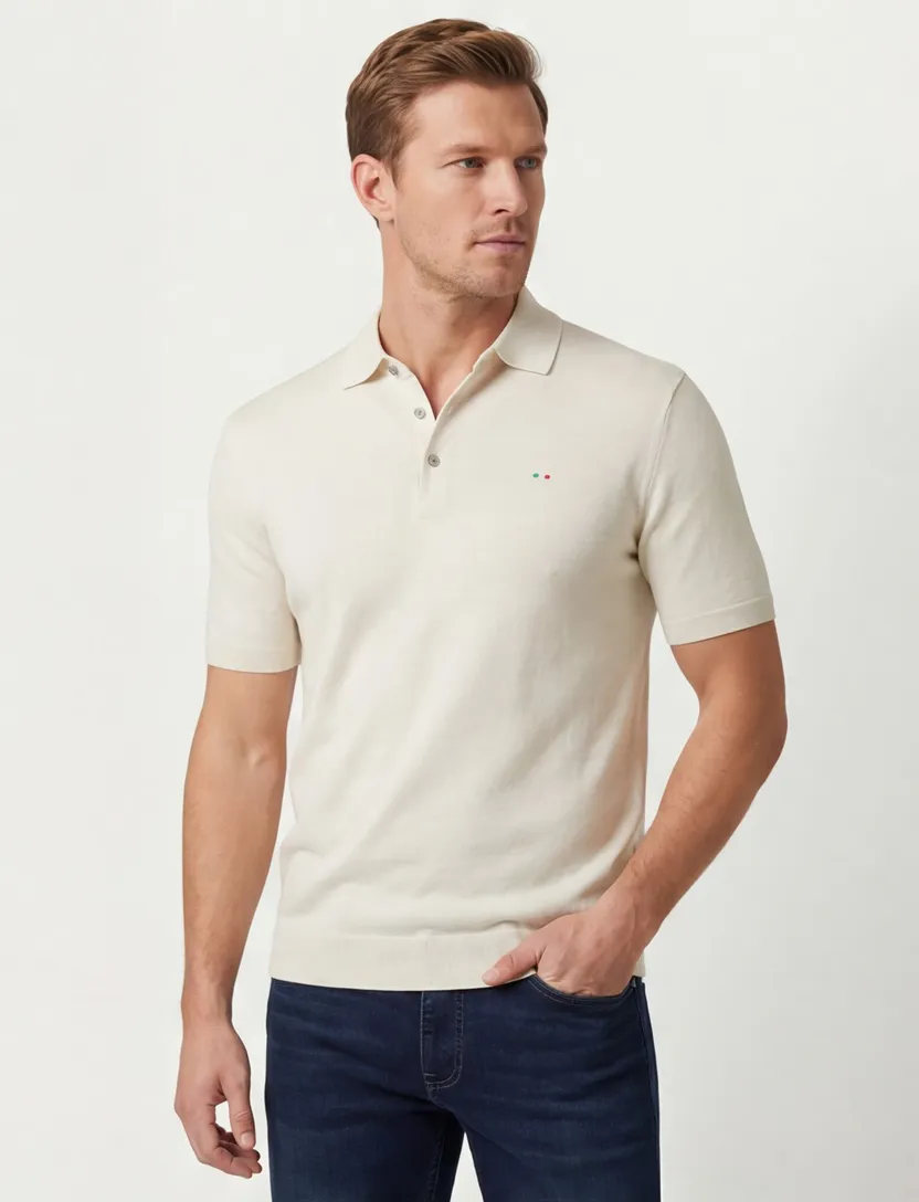 poloshirt korte mouw Portofino creme normale gemeleerd