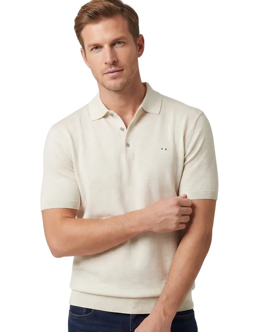 poloshirt korte mouw Portofino creme normale gemeleerd